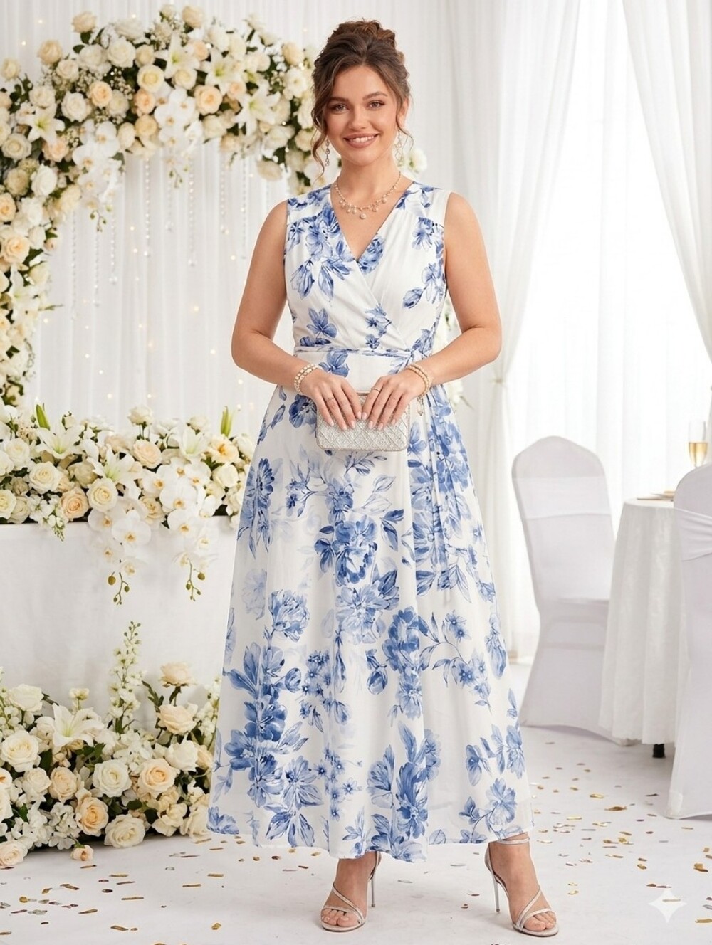 NWT Calvin Klein Blue Floral Sleeveless Organic Cotton Maxi Dress Size 16